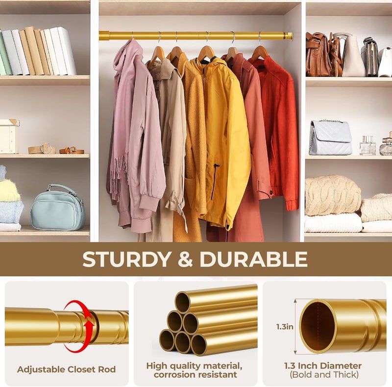 Mavivegue Closet Rod, 17 to 99 Inch Gold Adjustable Closet Rods for Hanging Clothes, Hanging Rod for Closet Wardrobes Laundry RV, Bathroom - Image 5